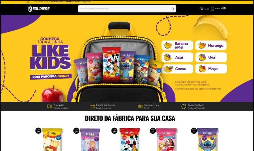 Landing page da Like Kids com as barrinhas proteicas infantis