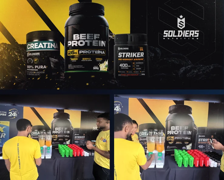 Materiais institucionais e impressos da Soldiers Nutrition